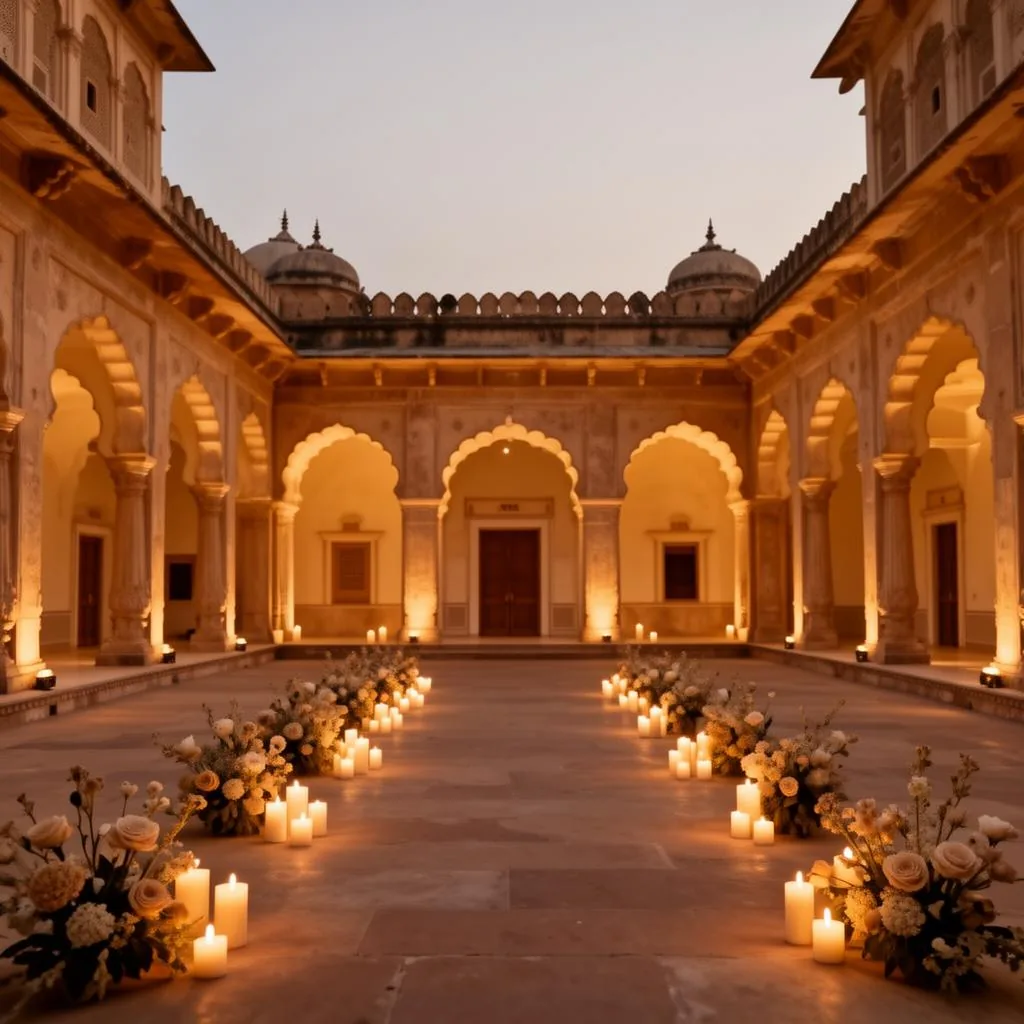 Rajasthan palace courtyard at dusk