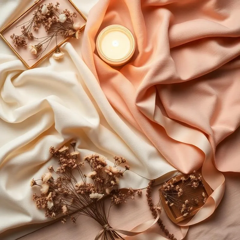 Fabric swatches and dried florals flatlay