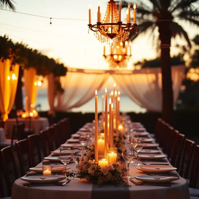 Candle-lit wedding reception in motion